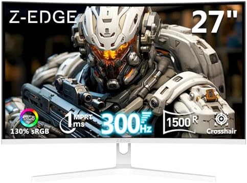 Z Edge 27 inch Curved Gaming Monitor  FHD 1080P 300Hz 240Hz PC Monitor  Ultra Fast MPRT 1ms Curved Monitor  1500R  16 7M Colors  UG27H Frameless Bezel  2X DP 1 4 Ports and 2X HDMI 2 0 Ports
