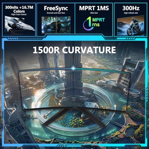 Z Edge 27 inch Curved Gaming Monitor  FHD 1080P 300Hz 280Hz 240Hz Curved Monitor 1500R Computer Monitor  MPRT 1ms Monitor  FreeSync  Low Blue Light 16 7M Colors  UG27S 2X DP and 2X HDMI