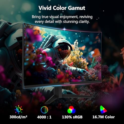 Z Edge 27 inch Curved Gaming Monitor  FHD 1080P 300Hz 280Hz 240Hz Curved Monitor 1500R Computer Monitor  MPRT 1ms Monitor  FreeSync  Low Blue Light 16 7M Colors  UG27S 2X DP and 2X HDMI