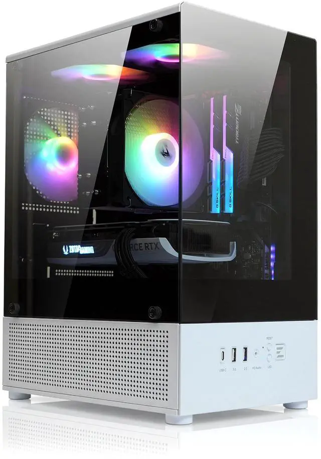 Zalman CUBIX G Micro ATX PC Case  MATX Case with 3 X 120mm FRGB Fans Pre Installed  Panoramic View Tempered Glass Panels  USB Type C Port  Fits up to 280mm GPUs  Panda Edition