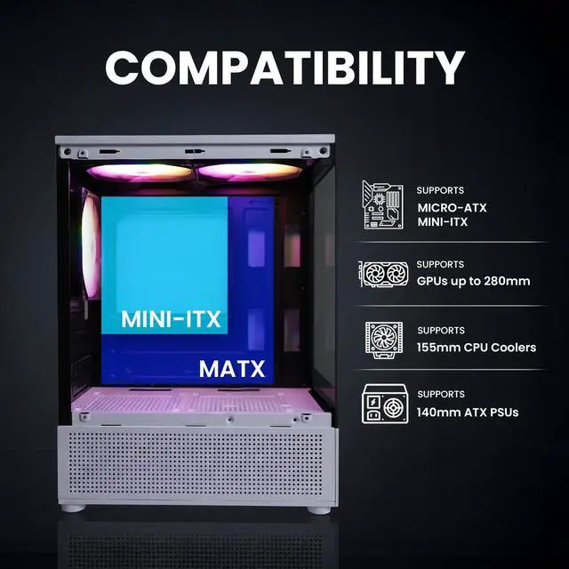 Zalman CUBIX G Micro ATX PC Case  MATX Case with 3 X 120mm FRGB Fans Pre Installed  Panoramic View Tempered Glass Panels  USB Type C Port  Fits up to 280mm GPUs  Panda Edition