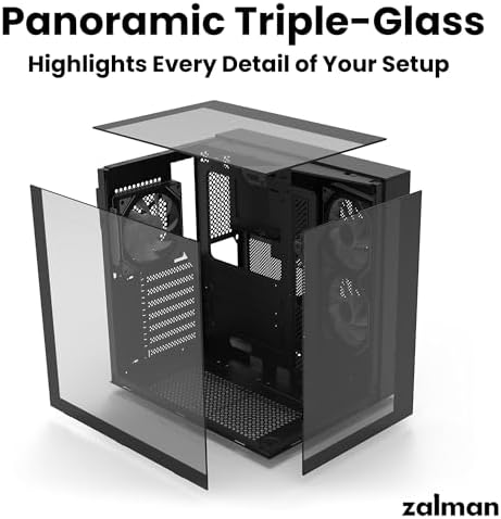 Zalman ZQBE ATX Mid Tower PC Case  3 x PWM ARGB Fans with Multi Port Fan Hub RGB Controller Included  USB Type C 3 2  240mm Radiator Support  Full View Panoramic Tempered Glass Panels  Black