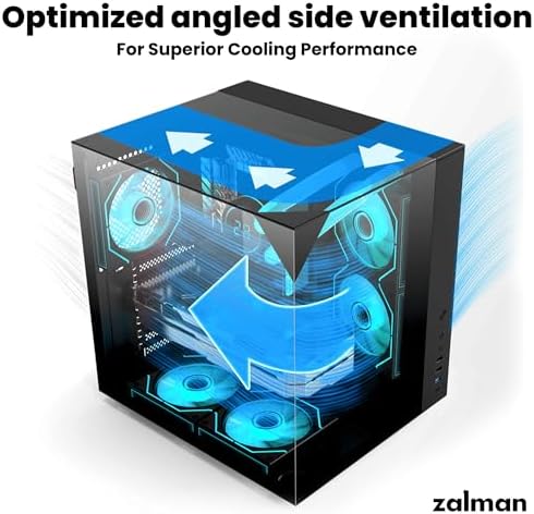 Zalman ZQBE ATX Mid Tower PC Case  3 x PWM ARGB Fans with Multi Port Fan Hub RGB Controller Included  USB Type C 3 2  240mm Radiator Support  Full View Panoramic Tempered Glass Panels  Black