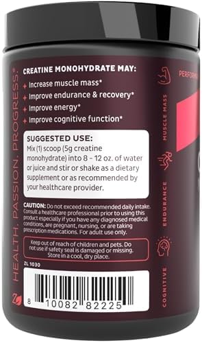 Zeal Micronized Creatine Monohydrate Powder   Pure Unflavored Creatine   5g per Serving  72 Servings   Supports Muscle Growth  Strength & Recovery   Creatina Monohidratada en Polvo