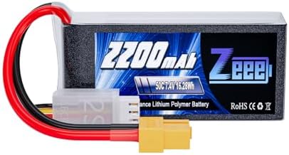 Zeee 2S 2200mAh Shorty Lipo Battery 7 4V 50C RC Battery with XT60 Connector Soft Pack for 1/16 Slash RC Car RC Truck RC Helicopter Airplane Quadcopter Drone RC Boat Racing Models
