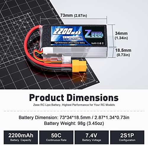 Zeee 2S 2200mAh Shorty Lipo Battery 7 4V 50C RC Battery with XT60 Connector Soft Pack for 1/16 Slash RC Car RC Truck RC Helicopter Airplane Quadcopter Drone RC Boat Racing Models