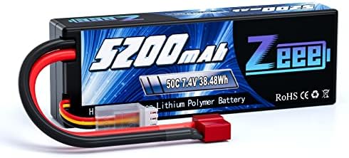 Zeee 2S 5200mAh Lipo Battery 7 4V 50C Hard Case with T Connector for RC Truck RC Truggy RC Heli Airplane Drone FPV Racing  1 Pack