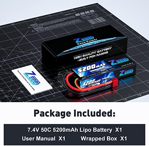 Zeee 2S 5200mAh Lipo Battery 7 4V 50C Hard Case with T Connector for RC Truck RC Truggy RC Heli Airplane Drone FPV Racing  1 Pack