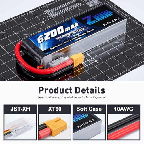 Zeee 2S 6200mAh Lipo Battery 7 4V 120C Soft Case RC Car Battery with XT60 Connector for RC Vehicles RC Truck Tank Truggy Boat Racing Hobby Models 2 Pack 