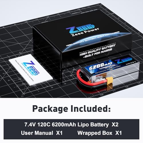 Zeee 2S 6200mAh Lipo Battery 7 4V 120C Soft Case RC Car Battery with XT60 Connector for RC Vehicles RC Truck Tank Truggy Boat Racing Hobby Models 2 Pack 