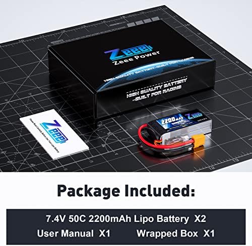 Zeee 2S Lipo Battery 2200mAh 7 4V 50C Shorty Pack Battery with XT60 Connector Soft Pack for 1/16 Slash RC Car RC Truck RC Helicopter Airplane Quadcopter Drone RC Boat Racing Models  2 Pack