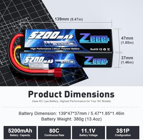 Zeee 3S 5200mAh Lipo Battery 11 1V 80C Hardcase Battery with T Connector for RC Car Boat Truck Helicopter Airplane Racing Models 2 Pack