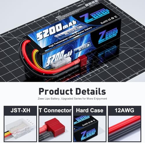 Zeee 3S 5200mAh Lipo Battery 11 1V 80C Hardcase Battery with T Connector for RC Car Boat Truck Helicopter Airplane Racing Models 2 Pack