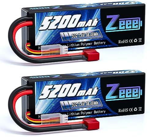 Zeee 7 4V Lipo Battery 2S 50C 5200mAh Lipos Hard Case with T Connector for RC Car Trucks 1/8 1/10 RC Vehicles 2 Packs
