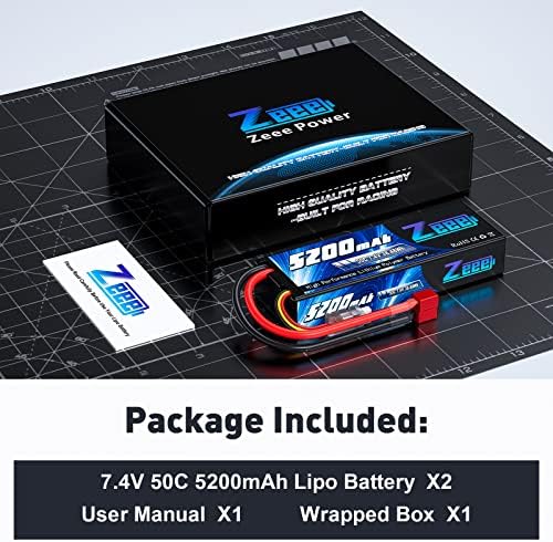 Zeee 7 4V Lipo Battery 2S 50C 5200mAh Lipos Hard Case with T Connector for RC Car Trucks 1/8 1/10 RC Vehicles 2 Packs