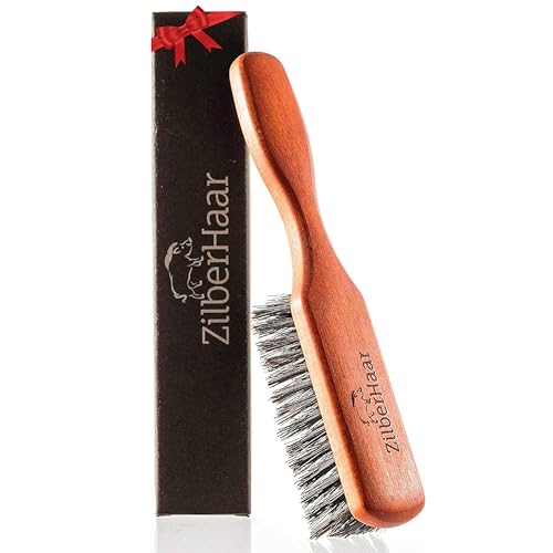 ZilberHaar Regular Beard Brush   Soft Boar Bristles   Beard grooming brush for men   Straightens and Promotes beard growth   Works with Beard Oils and Balms   Essential for beard care kits