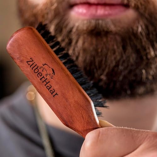 ZilberHaar Regular Beard Brush   Soft Boar Bristles   Beard grooming brush for men   Straightens and Promotes beard growth   Works with Beard Oils and Balms   Essential for beard care kits