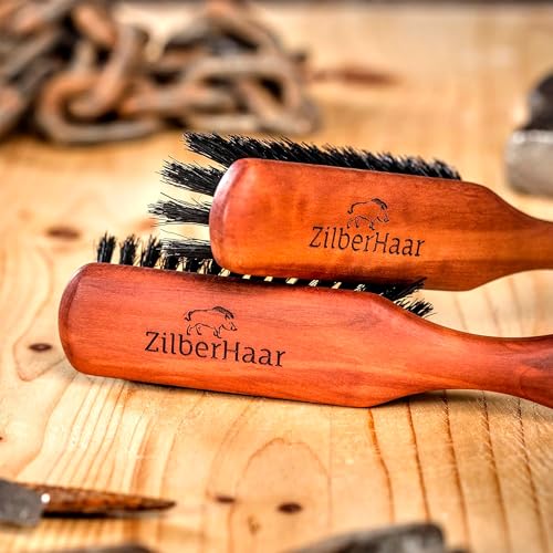 ZilberHaar Regular Beard Brush   Soft Boar Bristles   Beard grooming brush for men   Straightens and Promotes beard growth   Works with Beard Oils and Balms   Essential for beard care kits