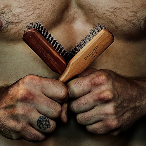 ZilberHaar Regular Beard Brush   Soft Boar Bristles   Beard grooming brush for men   Straightens and Promotes beard growth   Works with Beard Oils and Balms   Essential for beard care kits