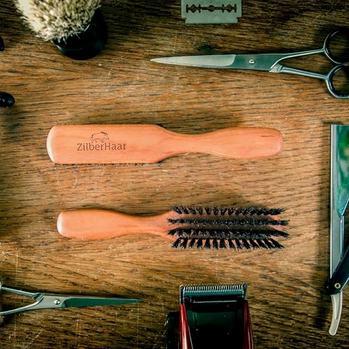 ZilberHaar Regular Beard Brush   Soft Boar Bristles   Beard grooming brush for men   Straightens and Promotes beard growth   Works with Beard Oils and Balms   Essential for beard care kits