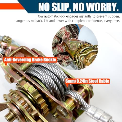 Zipline Tensioning Kit  Come Along Winch 4400lbs with Cable Grip Steel Wire Puller Tools& 2 Hooks  Portable Steel Cable Puller for 3/16 to 1/2 Cable  Cable Winch Puller