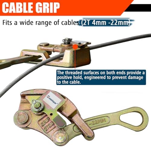 Zipline Tensioning Kit  Come Along Winch 4400lbs with Cable Grip Steel Wire Puller Tools& 2 Hooks  Portable Steel Cable Puller for 3/16 to 1/2 Cable  Cable Winch Puller
