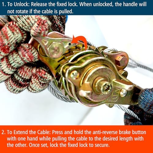 Zipline Tensioning Kit  Come Along Winch 4400lbs with Cable Grip Steel Wire Puller Tools& 2 Hooks  Portable Steel Cable Puller for 3/16 to 1/2 Cable  Cable Winch Puller
