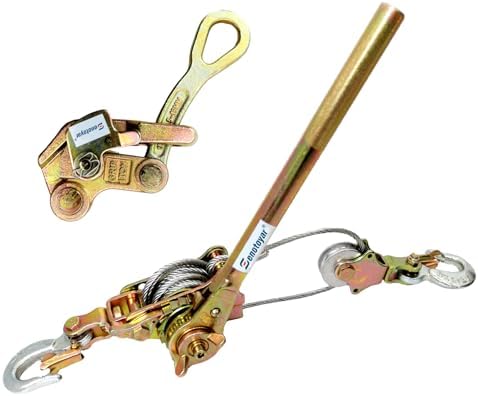 Zipline Tensioning Kit  Come Along Winch 4400lbs with Cable Grip Steel Wire Puller Tools& 2 Hooks  Portable Steel Cable Puller for 3/16 to 1/2 Cable  Cable Winch Puller
