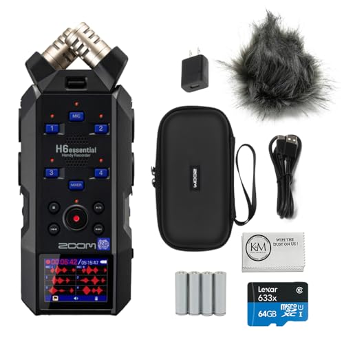 Zoom H6essential 6 Track 32 Bit Float Portable Audio Recorder Bundled APH 6e H6essential Accessory Pack   64GB Micro SD Card   AA Batteries   Cleaning Cloth  5 Items 