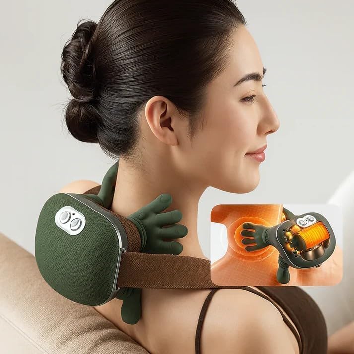 ZoserX   Bionic Heated Massager  Portable Shiatsu Neck and Back Massager  Electric Deep Tissue 4D Kneading Massage  Simulated Human Hand Design for Pain Relief and Muscle Relax  Green
