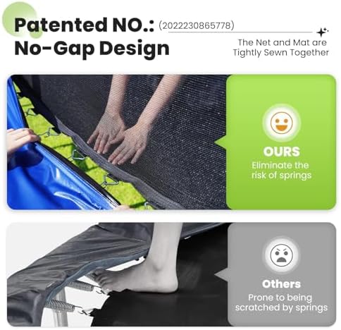 Zupapa 1800LBS Capacity Double Frame Trampoline 16 15 14 12FT No Gap Safety Design Curved Poles & Basketball Hoop 10 Year Quality Assurance Perfect for Kids & Family Outdoor Fun