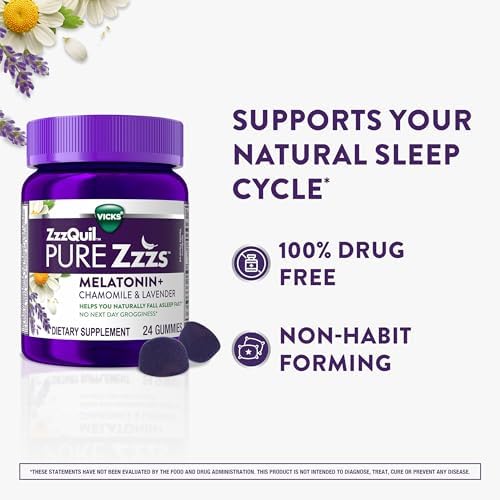 ZzzQuil Pure Zzzs Melatonin Gummies  Sleep Aid  Melatonin 2mg  with Chamomile & Lavender  Melatonin Sleep Gummies  Sleep Aids for Adults  Wildberry Vanilla Flavored  24 Sleep Gummies