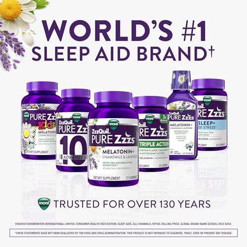 ZzzQuil Pure Zzzs Melatonin Gummies  Sleep Aid  Melatonin 2mg  with Chamomile & Lavender  Melatonin Sleep Gummies  Sleep Aids for Adults  Wildberry Vanilla Flavored  24 Sleep Gummies