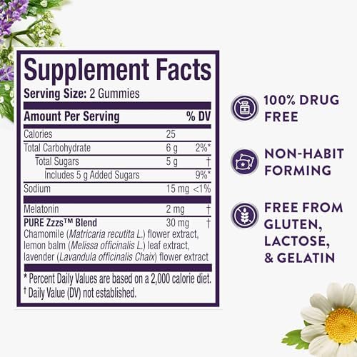 ZzzQuil Pure Zzzs Melatonin Gummies  Sleep Aid  Melatonin 2mg  with Chamomile & Lavender  Melatonin Sleep Gummies  Sleep Aids for Adults  Wildberry Vanilla Flavored  24 Sleep Gummies