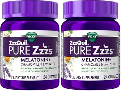 ZzzQuil Pure Zzzs Melatonin Gummies  Sleep Aid  Melatonin 2mg  with Chamomile & Lavender  Melatonin Sleep Gummies  Sleep Aids for Adults  Wildberry Vanilla Flavored  24 Sleep Gummies