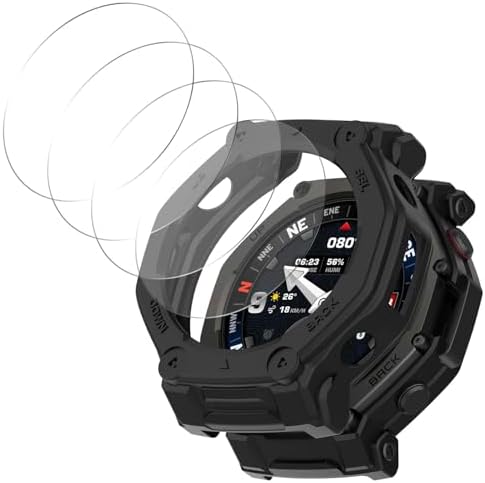 1 4 Pack  Case with Tempered Glass Screen Protector Compatible with Amazfit T Rex 3 Pro 48MM  Bumper Full Coverage Protective Soft Cases Face Cover for Amazfit TRex 3 Pro 48 mm