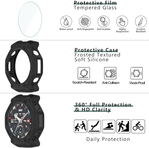 1 4 Pack  Case with Tempered Glass Screen Protector Compatible with Amazfit T Rex 3 Pro 48MM  Bumper Full Coverage Protective Soft Cases Face Cover for Amazfit TRex 3 Pro 48 mm