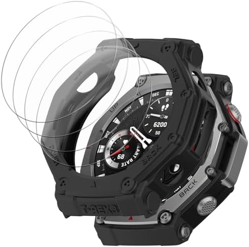 1 4 Pack  Case with Tempered Glass Screen Protector Compatible with Amazfit T Rex 3 Pro 48MM  Bumper Full Coverage Protective Soft Cases Face Cover for Amazfit TRex 3 Pro 48 mm