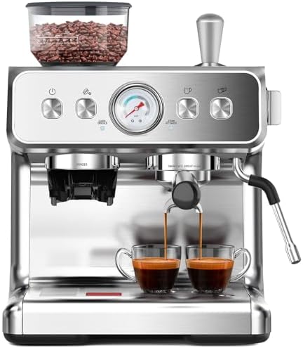  2026 Upgrade  Espresso Machine with Grinder  Expresso Coffee Machines with Built in Anti Clog Coffee Grinder/Milk Steam Wand/Frother  Expresso Machines for Home Perfect Cappuccino & Latte Gloss Black