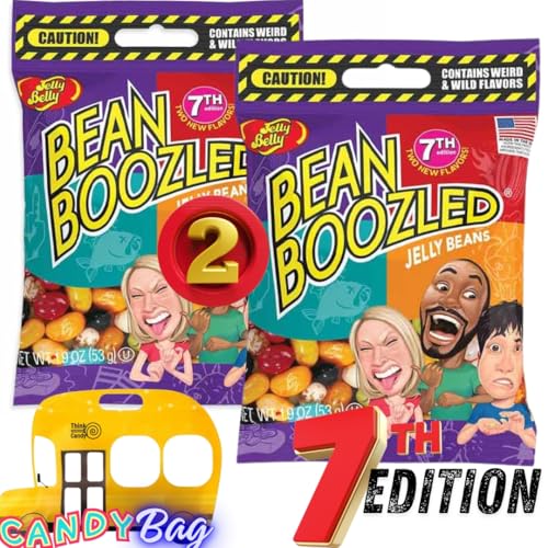 Paquete de 2) Jelly Beans Bean Boozled 7ª Edición, caramelos masticables de sabores extraños, bolsas de relleno para dispensadores y juegos de desafío con hilandero - Bolsas ZipBag resellables de