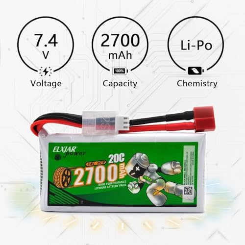 2 Pack  7 4V 2700mAh 20C Li Po Battery Replacement for WLTOYS 12428 1/12 RC Car with Deans T Plug and 2S Balance Charger Upgrade Rechargeable Pack