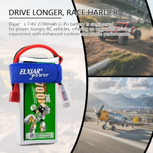 2 Pack  7 4V 2700mAh 20C Li Po Battery Replacement for WLTOYS 12428 1/12 RC Car with Deans T Plug and 2S Balance Charger Upgrade Rechargeable Pack