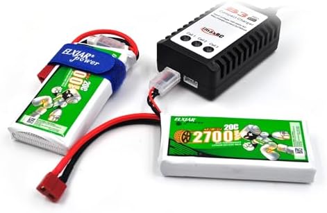 2 Pack  7 4V 2700mAh 20C Li Po Battery Replacement for WLTOYS 12428 1/12 RC Car with Deans T Plug and 2S Balance Charger Upgrade Rechargeable Pack