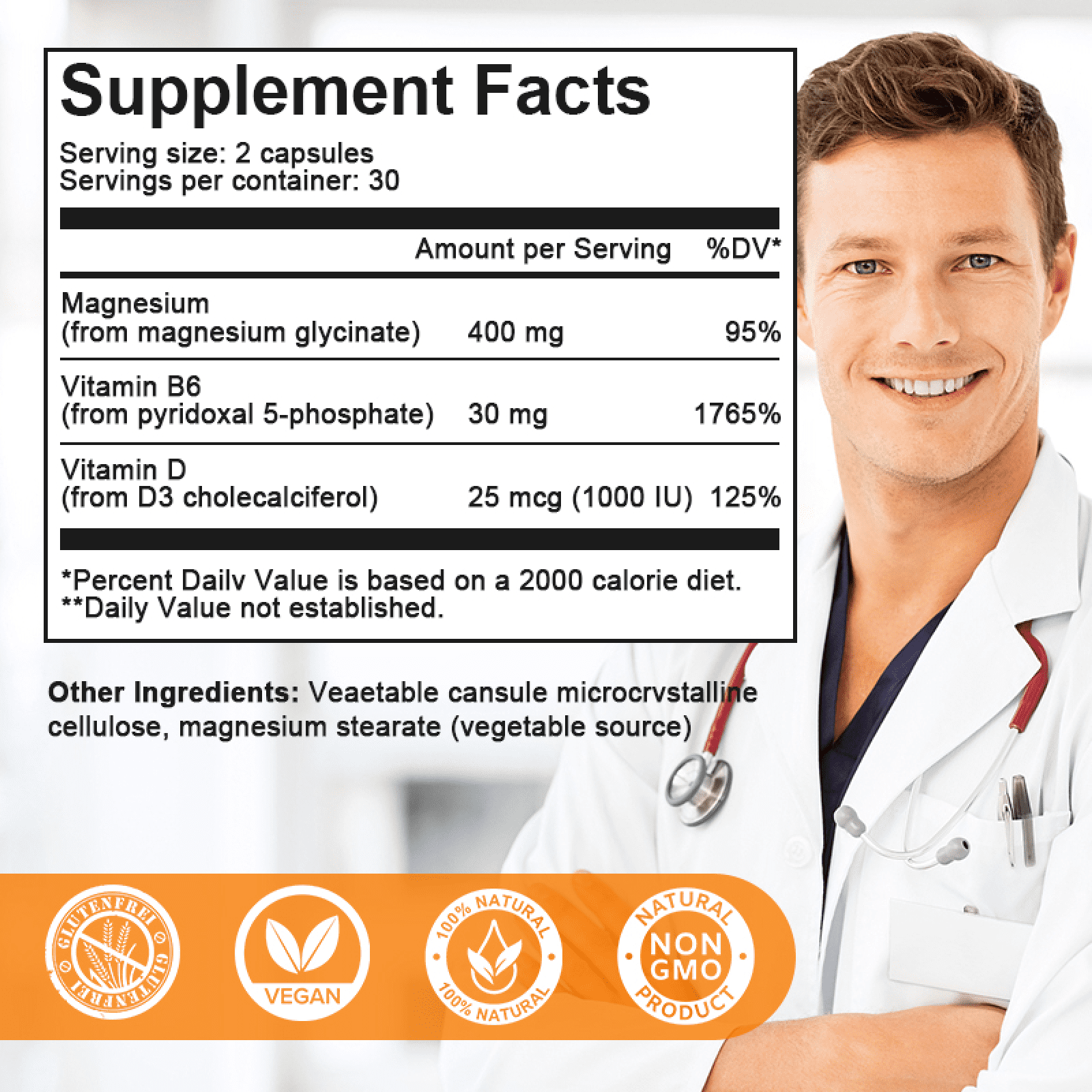 2 Pack  Magnesium Glycinate 400mg with Vitamin B6 D3 for Sleep  Muscle & Bone Health  240 Capsules