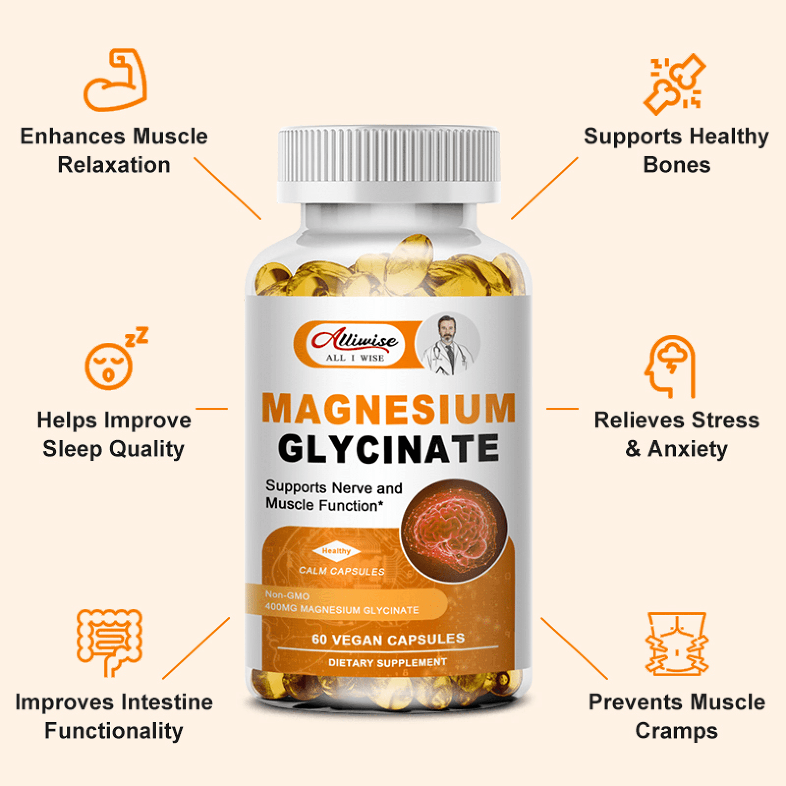 2 Pack  Magnesium Glycinate 400mg with Vitamin B6 D3 for Sleep  Muscle & Bone Health  240 Capsules