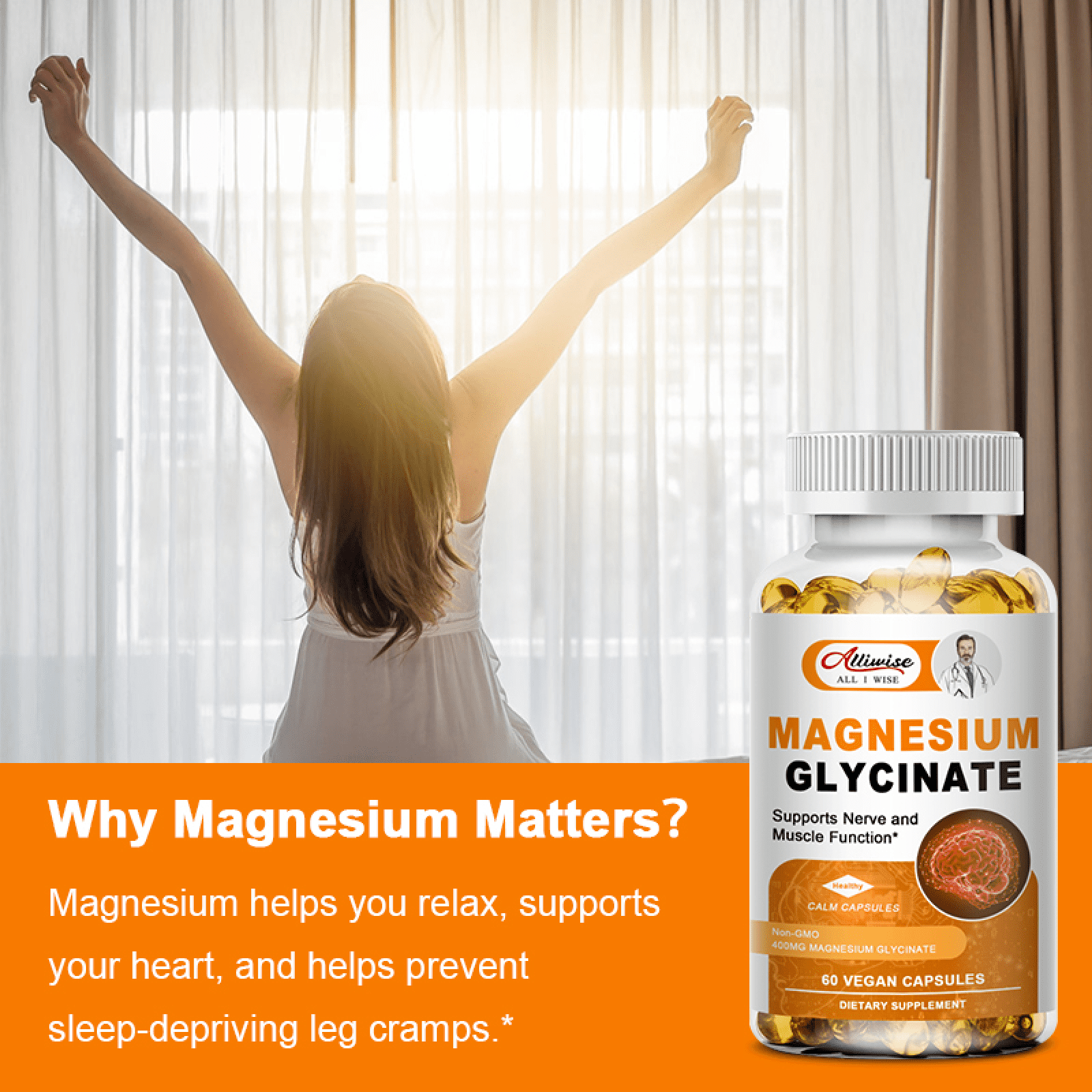 2 Pack  Magnesium Glycinate 400mg with Vitamin B6 D3 for Sleep  Muscle & Bone Health  240 Capsules
