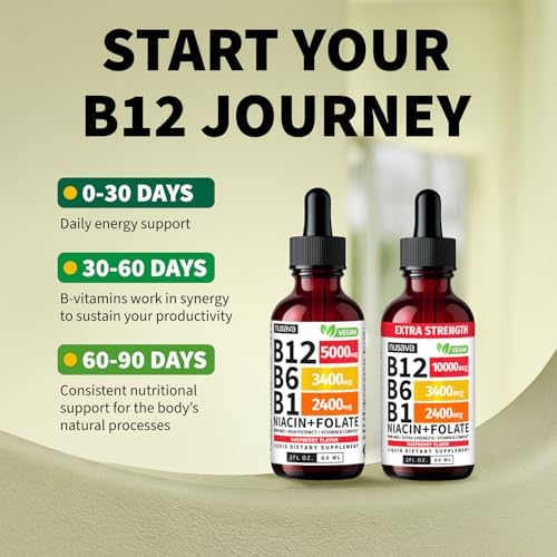 2 Pack  Vitamin B12 and B6 Liquid Drops  B12 Sublingual Vitamin B Complex   B 12 Vitamin 5000mcg   B12 Methylcobalamin for Energy  Brain  and Heart Support with 27 200 mcg  Raspberry  80 Servings