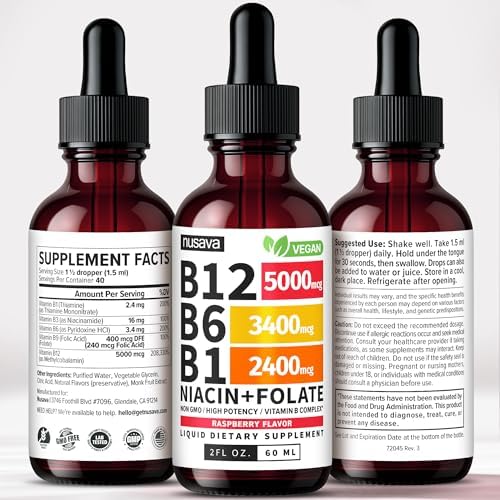 2 Pack  Vitamin B12 and B6 Liquid Drops  B12 Sublingual Vitamin B Complex   B 12 Vitamin 5000mcg   B12 Methylcobalamin for Energy  Brain  and Heart Support with 27 200 mcg  Raspberry  80 Servings