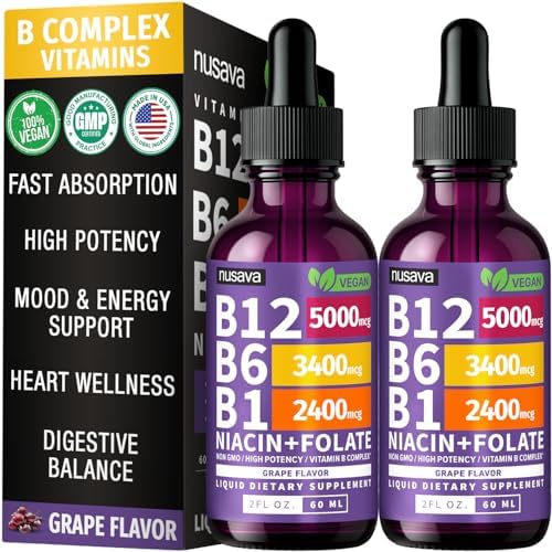 2 Pack  Vitamin B12 and B6 Liquid Drops  B12 Sublingual Vitamin B Complex   B 12 Vitamin 5000mcg   B12 Methylcobalamin for Energy  Brain  and Heart Support with 27 200 mcg  Raspberry  80 Servings