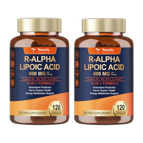 (2 paquetes) R Ácido alfa lipoico 600 mg – Suplemento ALA Cápsulas para suplemento de apoyo neuropatía antioxidante, salud nerviosa, desintoxicación hepática, metabolismo y energía celular